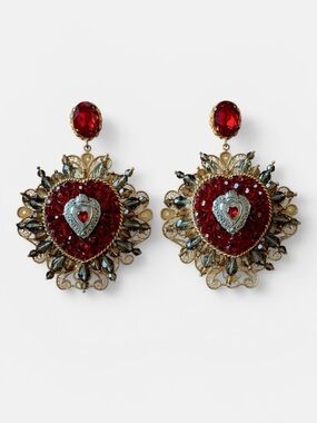 Dolce & Gabbana Runway Sacred Heart Baroque Earrings Statement Gold